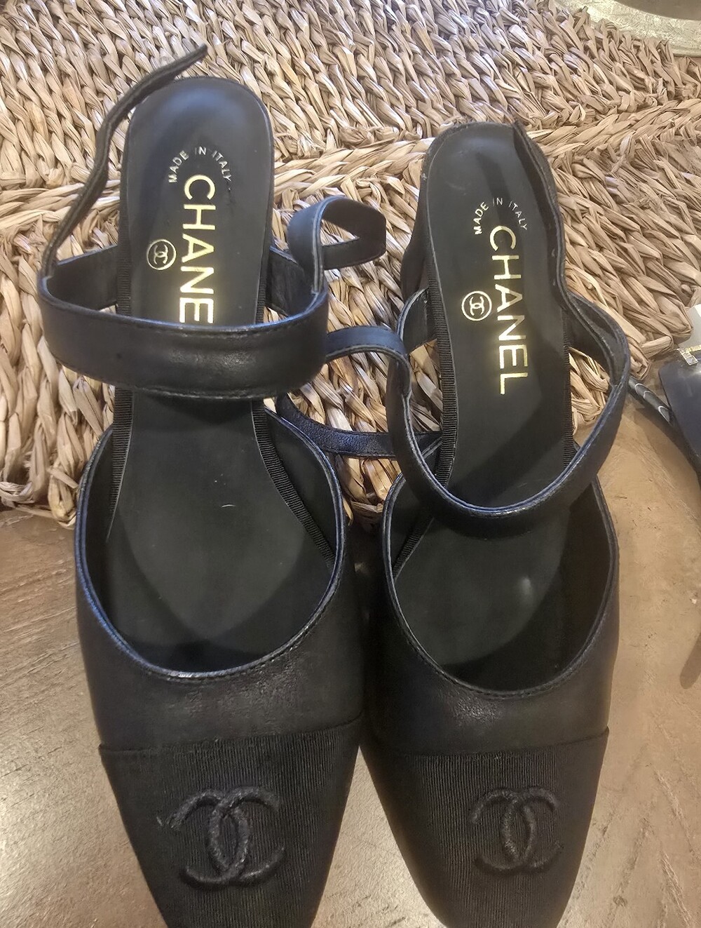 CHANEL Black Slingback Logo - Women's Shoes